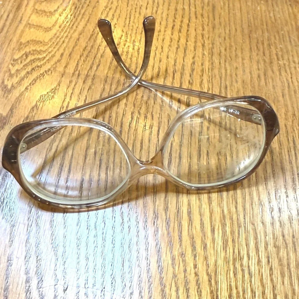 Vintage Gem Sparkle Brown‎ Oversized Eyeglasses Frames Only Retro 70s Butterfly